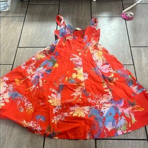 Anthropologie Orange Pink Floral A-Line Maxi Dress